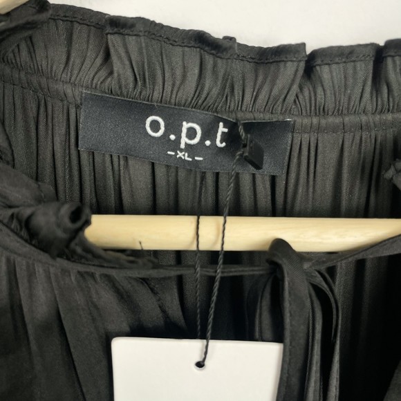 Anthropologie OPT Black Silky Long Sleeve Tiered Dress - Picture 4 of 5